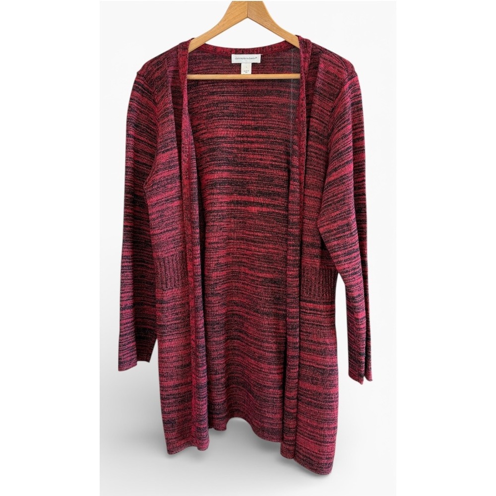 Women's Christopher & Banks Red and Black Knit Open Cardigan‎ Sweater Size L
